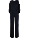 Talbot Runhof Cold-shoulder Lace-panel Jumpsuit In Blue