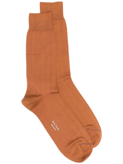 Paul Smith Logo-print Ankle-length Socks In Orange