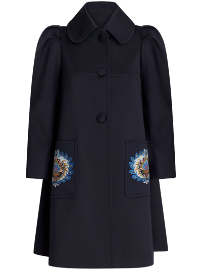 Etro Coat With Puffed Sleeves In Navy Blue