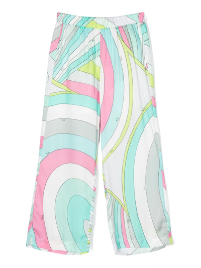 Pucci Junior Kids' Abstract-print Wide-leg Trousers In Blue
