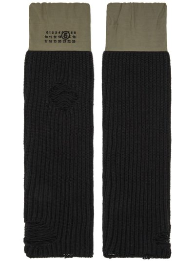 Mm6 Maison Margiela Numbers-motif Ribbed Muffs In Black