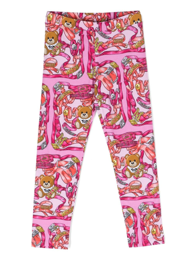 Moschino Kids' Graphic-print Cotton Legging In Pink