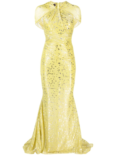 Talbot Runhof Off-shoulder Midi Dress In Yellow