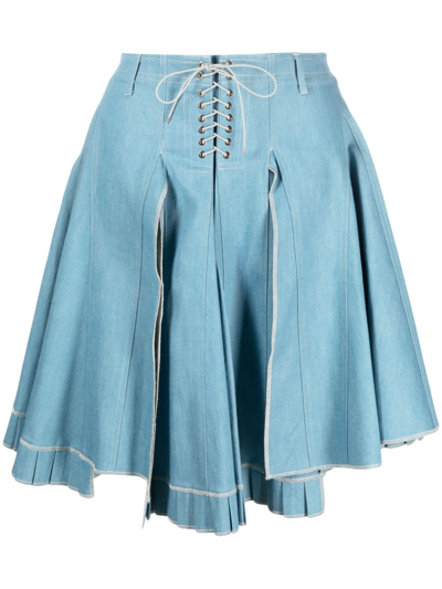 Ludovic De Saint Sernin Pleated Mini Skirt In Light Blue