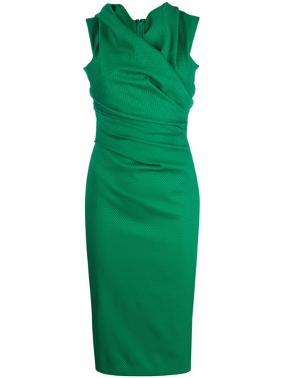Talbot Runhof Embroidered Ruched Dress In Green