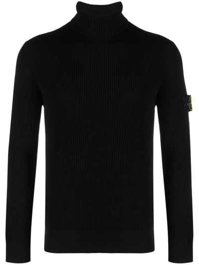 Stone Island Compass-patch Roll-neck Jumper In Black