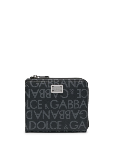 Dolce & Gabbana Logo-plaque Jacquard Wallet In Black