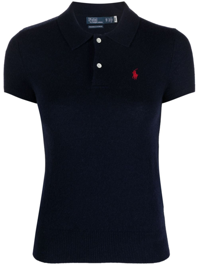 Polo Ralph Lauren Logo-embroidered Cashmere Polo Shirt In Blue