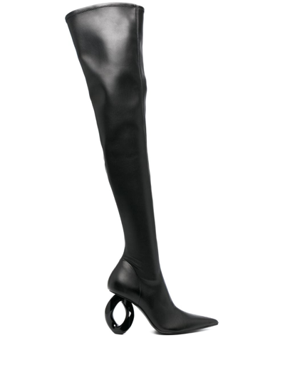 Jw Anderson 95mm Chain-heel Leather Boots In Black