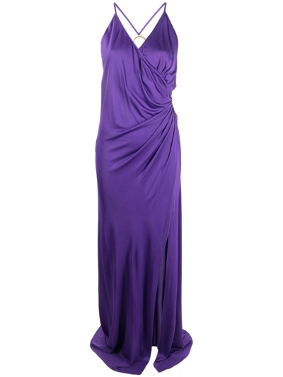 Pinko Side-slit Ruched Sleeveless Gown In Purple