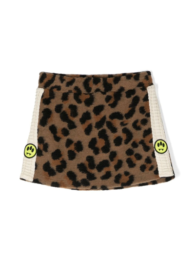 Barrow Kids' Cheetah-print Brushed Miniskirt In Marrone
