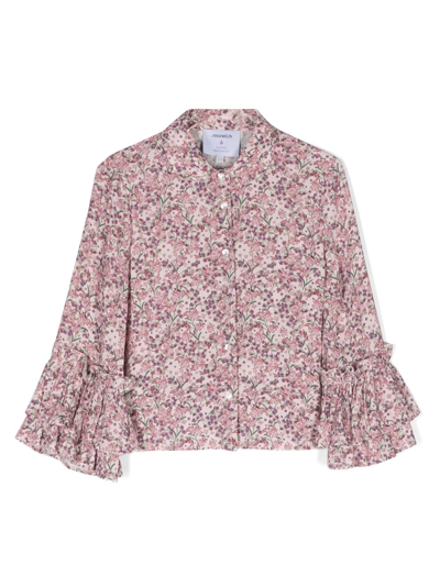 Simonetta Kids' Floral-print Cotton Shirt In Pink