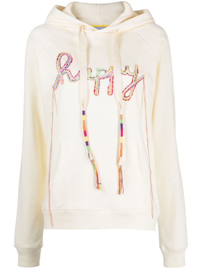 Mira Mikati Slogan-embroidered Long-sleeve Hoodie In Neutrals