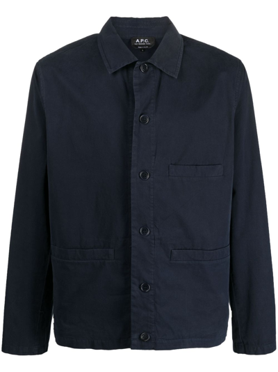 Apc Kerlouan Logo-embroidered Cotton-twill Overshirt In Blue