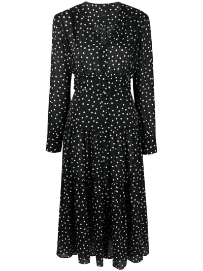 Pinko Polka-dot-print Belted Midi Dress In Black/white