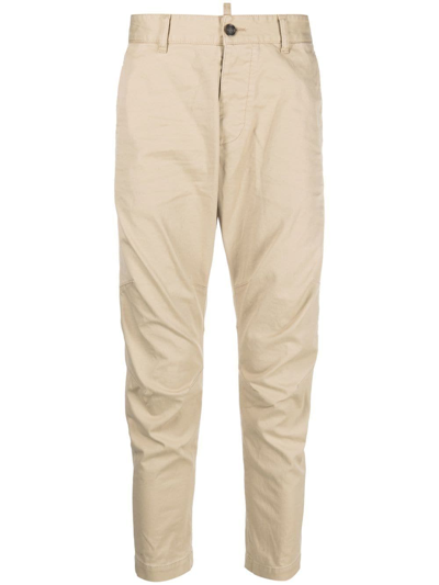 Dsquared2 Beige Medium Waist Trousers In Multicolor
