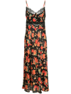 Rixo London Amora Havana Midi Dress In Havana Floral Black In Black