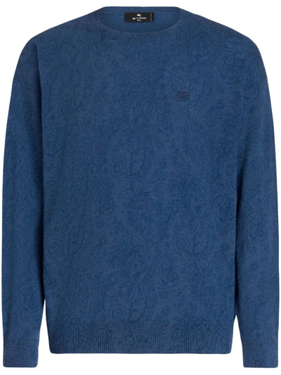 Etro Logo-embroidered Wool Jumper In Blue