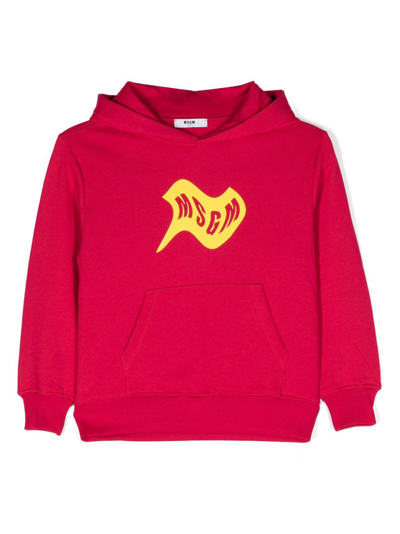 Msgm Kids' Logo-print Cotton Hoodie In Pink