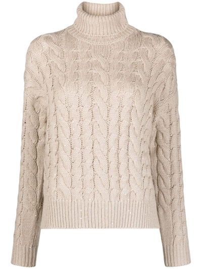 Brunello Cucinelli Cable-knit Cashmere Jumper In Neutrals