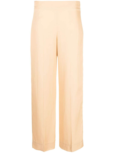 Jil Sander Cropped Cotton-gabardine Wide-leg Pants In Beige