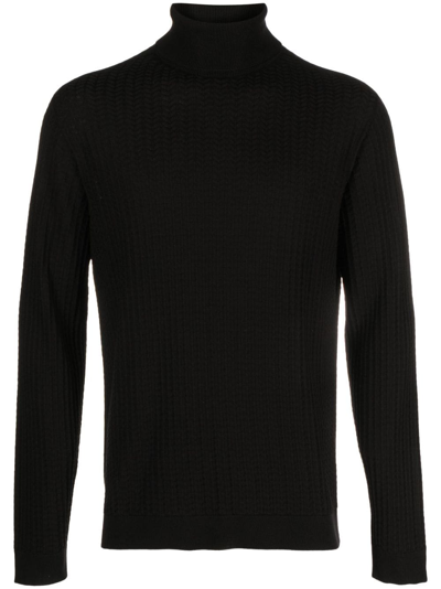 Giorgio Armani Roll-neck Intarsia-knit Jumper In Black