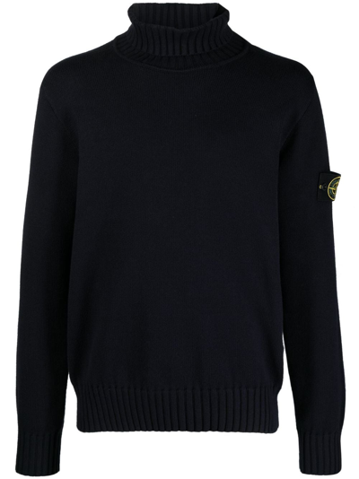 Stone Island Compass-patch Roll-neck Jumper In Blue