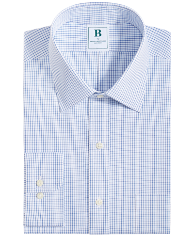 BROOKS BROTHERS B BY BROOKS BROTHERS MEN'S REGULAR FIT NON-IRON BLUE CHECK DRESS SHIRT