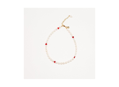 Joey Baby 18k Gold Plated Freshwater Pearls With Charming Red Hearts - Akari Choker For Women