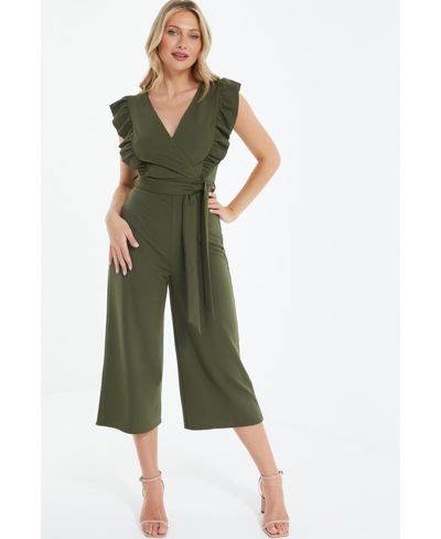 Quiz Frill Detail Culotte Jumpsuit In Green