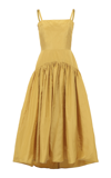 MARTIN GRANT GATHERED DROP-WAIST SILK MIDI DRESS