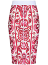 Dolce & Gabbana Majolica-print Marquisette Pencil Skirt In Red