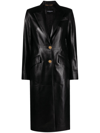 VERSACE BLACK SINGLE BREASTED LEATHER COAT,10114121A0834719907373