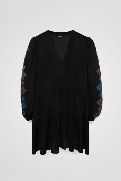 Desigual Ethnic Sleeve Dress In Black