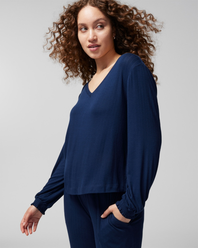 Soma Cool Nights Pointelle Long Sleeve Top In Nightfall Navy Blue