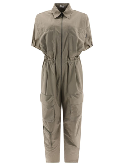 Brunello Cucinelli Short-sleeve Cargo Jumpsuit In Military