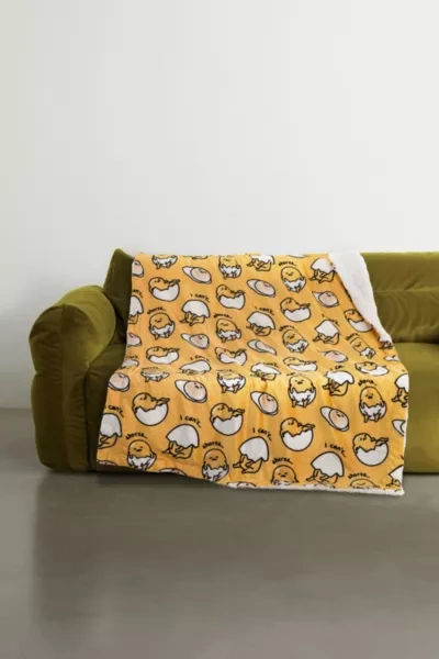 Urban Outfitters Sanrio Gudetama I Can't. Shorts. Silk-touch Sherpa Throw Blanket In Yellow At