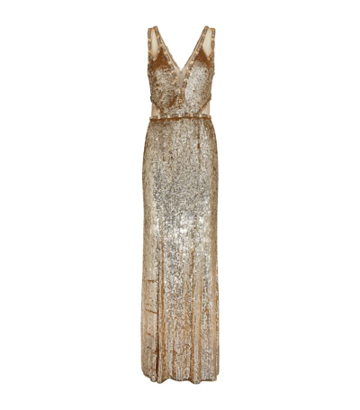 Jenny Packham Carole Sequin Gown In Gold