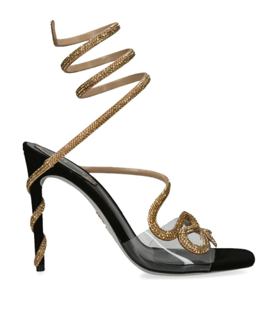 René Caovilla Snake Crystal-embellished Satin Heeled Sandals In Black/comb