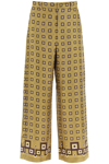 's Max Mara Flowing Trousers In Printed Silk In Beige,brown,yellow