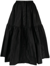 Patou Button-up Tiered Midi Skirt In Black
