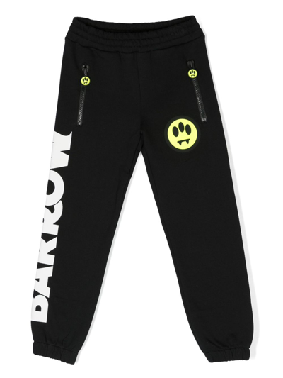 Barrow Kids' Smiley-face Cotton Track Pants In Black