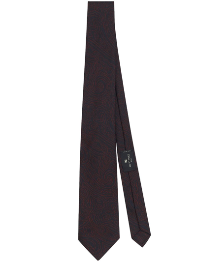 Etro Jacquard Printed Silk Tie In Black