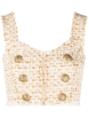 Balmain Button-embellished Tweed Cropped Top In White