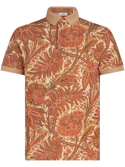 Etro Printed Cotton Polo Shirt In Red