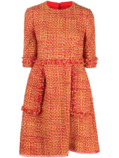 Talbot Runhof Norling13 Crew-neck Tweed Mini Dress In Red