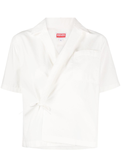 Kenzo Oberteil Cotton Wrap Shirt In White