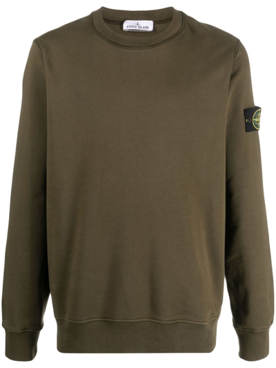 Stone Island Compass-patch Cotton Sweatshirt In Green