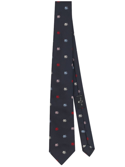 Etro Pegaso-motif Tie In Blue