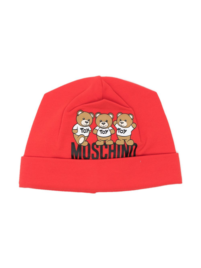 Moschino Babies' Teddy Bear Cotton Beanie In 红色